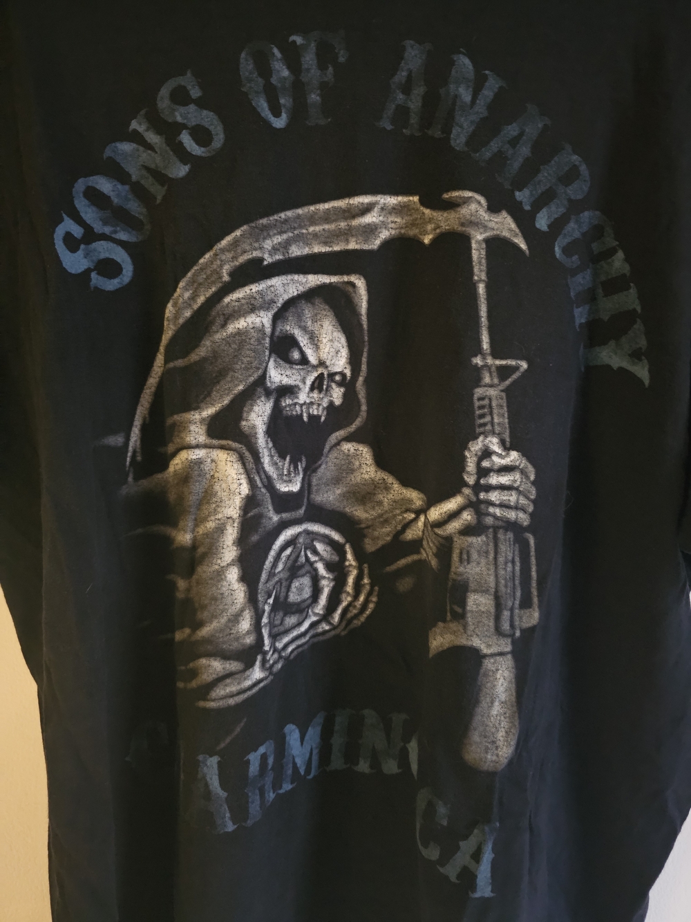 Vintage Sons of Anarchy Graphic Tee - Black with Blue & Gray Print